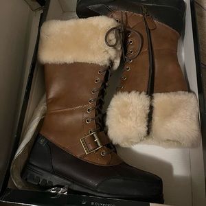Quintana Shearling Tall Leather Polo Boot Faux fur lined.
